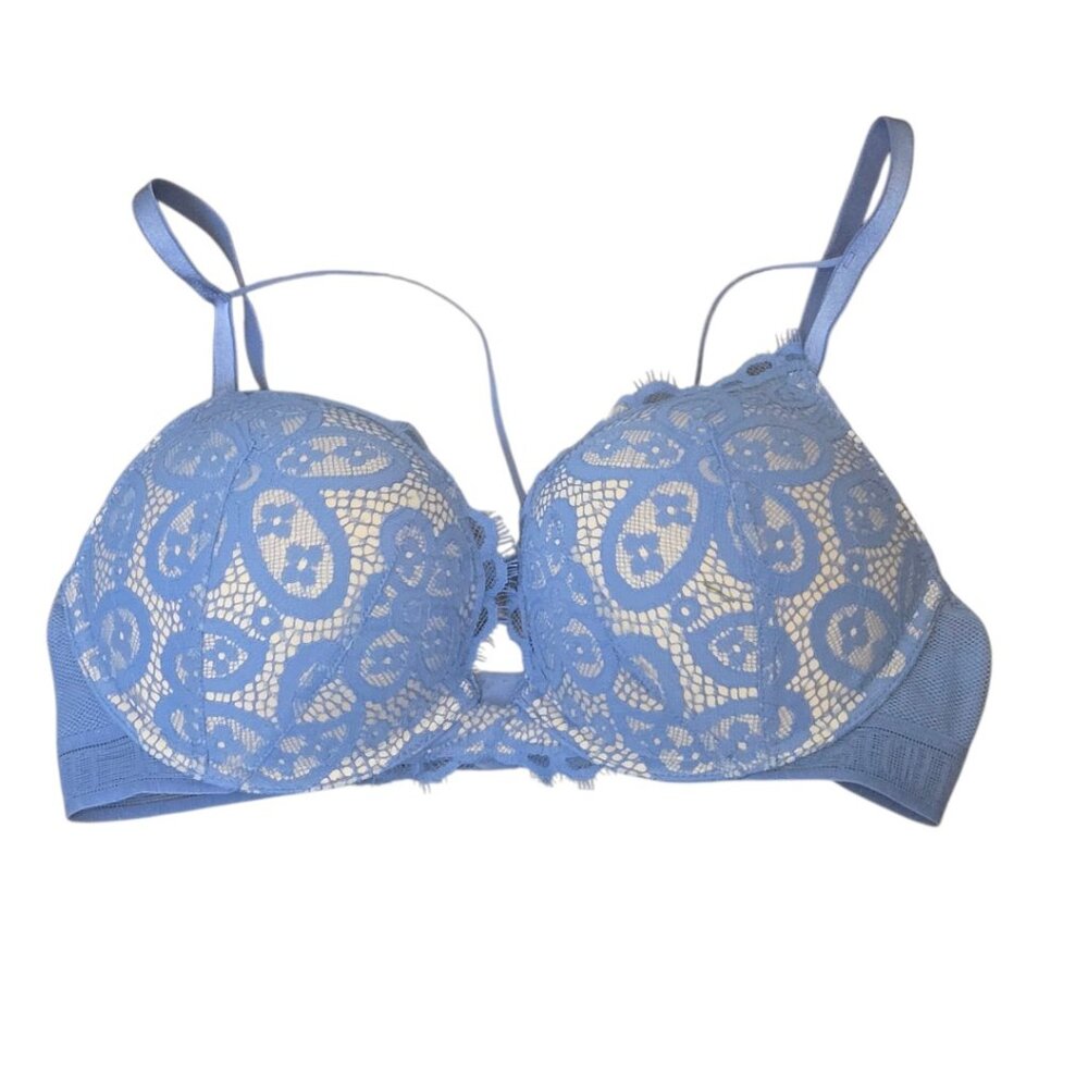 Victoria's Secret Bombshell Bra 34C Light Blue Lace Push-Up Padded Sexy Lift